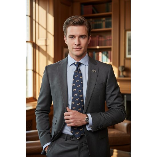 Cravată albastru închis cu câine