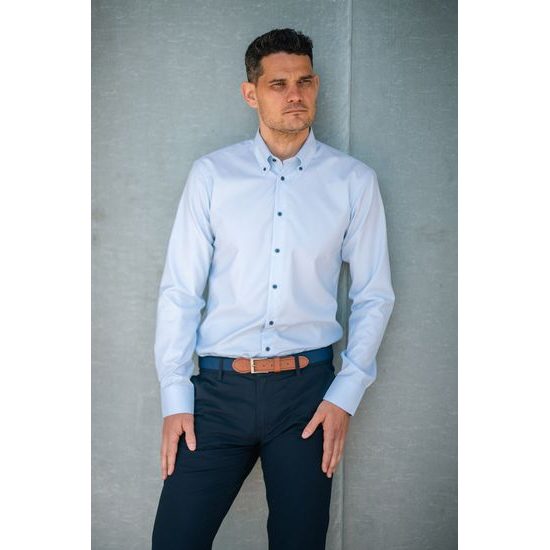 Elastischer Herrengürtel blau mit braunem Leder