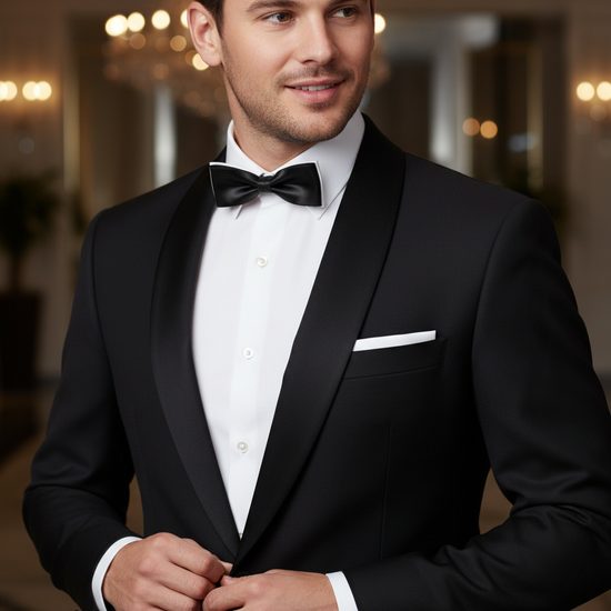 Doppelte weiß-schwarze Gala Fliege mit weißem Einstecktuche