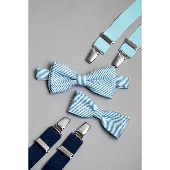 Hosenträger in Y-Form mit Ledermitte mit Clips - azurblau, beiges Led