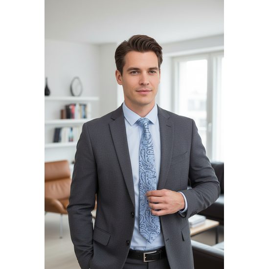 Мъжка вратовръзка със син кашмирен десен