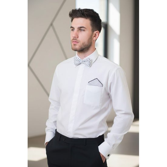 Бяла папионка на черни точки + кърпичка