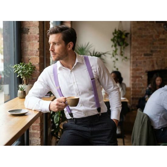 Látkové šle Y s koženým středem a zapínáním na klipy - černá kůže