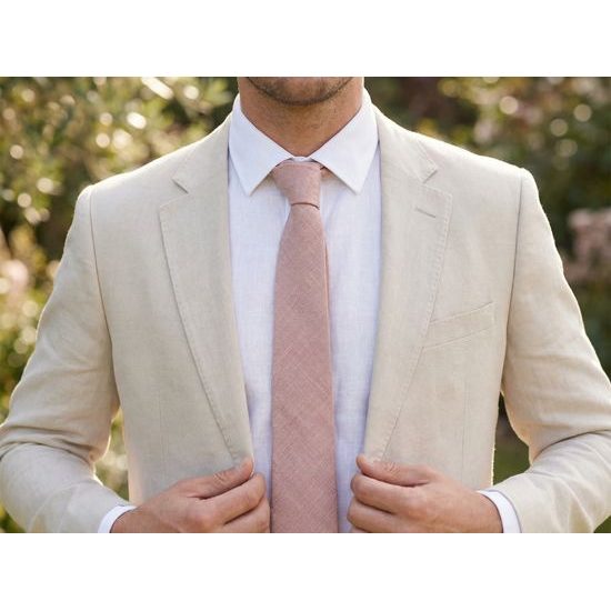 Cravată de in în nuanță de roz pudră