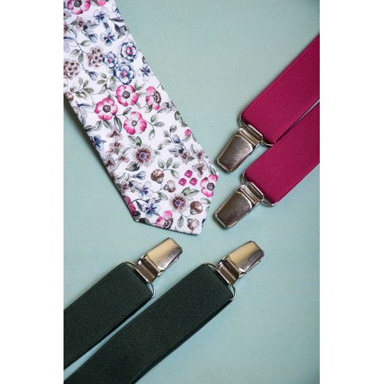 Šle Y fuchsiové barvy s koženým středem zapínání na klipy