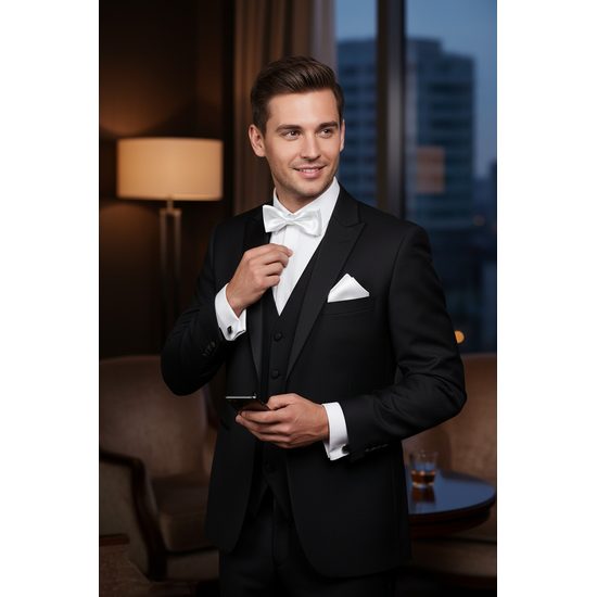 Muszka z poszetką gładka biała