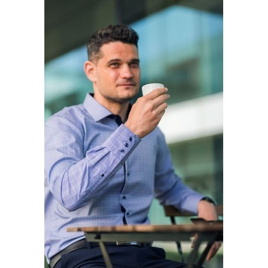 Modrá kockovaná slim košeľa dlhý rukáv