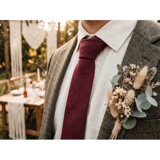 Bordová ľanová kravata 7 cm