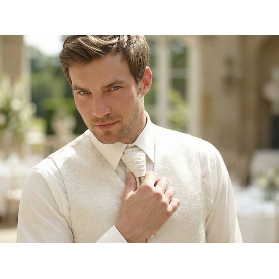 Krémová svadobná kravata so striebornou výšivkou