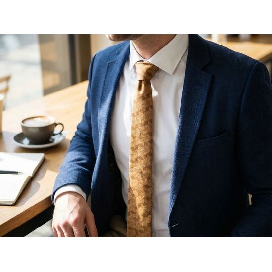 Bavlnená kravata s okrovo žltým vzorom