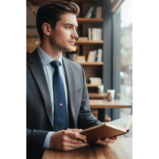 Dunkelblaue Krawatte mit tschechischer Flaggenstickerei