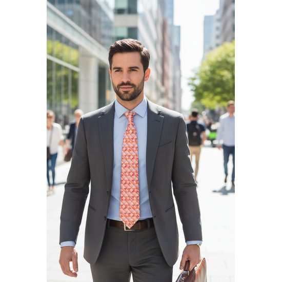 Cravata barbati portocaliu forme geometrice