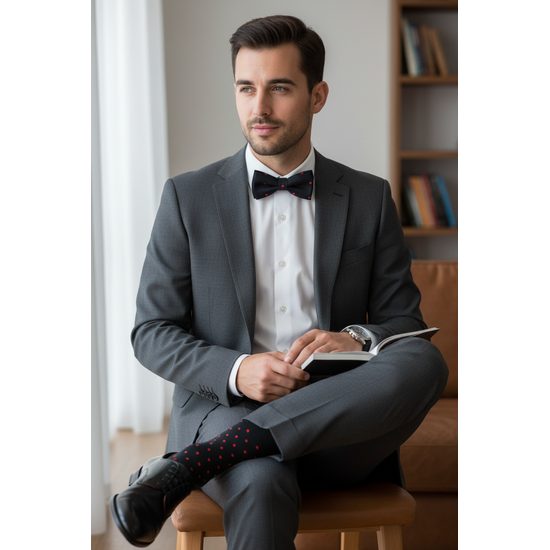 Černý motýlek s puntíkem v setu s ponožkami