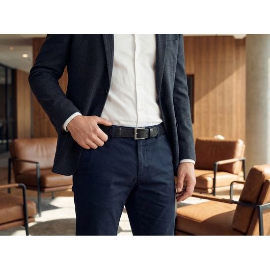 Pružný pánsky opasok s čiernou kožou