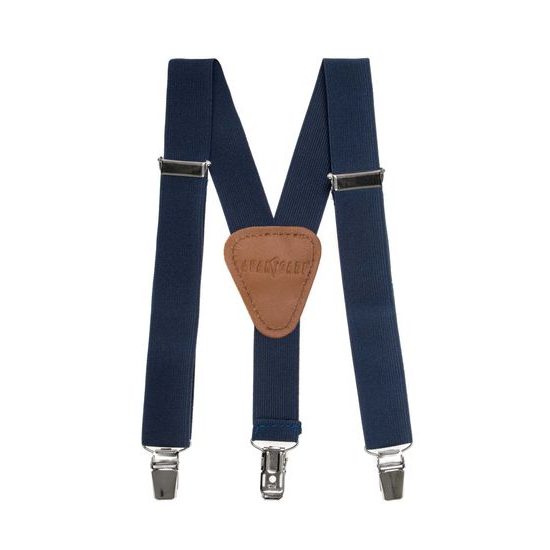 Dunkelblaue Hosenträger für Jungen mit Leder und Clips