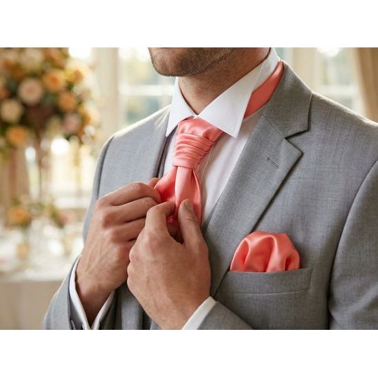 Francúzska kravata hladká lesklá lososová farba