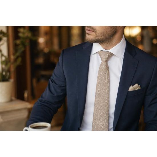 Béžová pánska kravata s kašmírovým vzorom