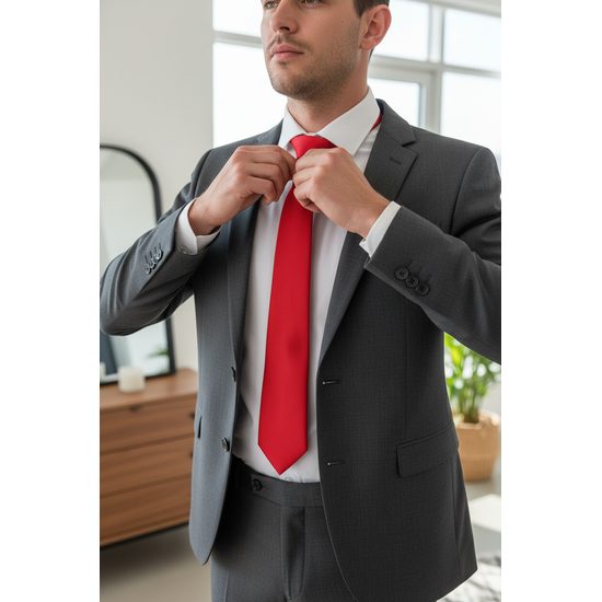 Cravată roșie netedă pentru domni