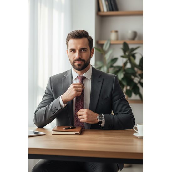 Herren Krawatte mit rot-grauem Muster