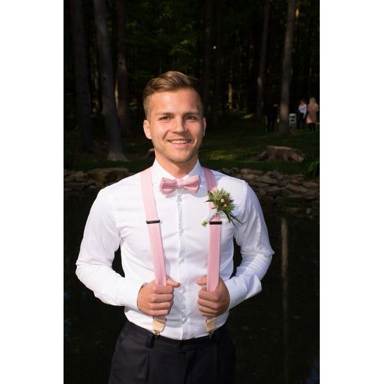 Herren Stoffhosenträger in Y-Form 34 mm - Puderrosa, beiges Leder