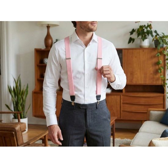 Ružové látkové traky s koženým stredom a zapínaním na klipy v darčeko