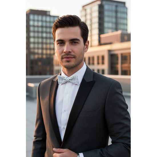 Biely bavlnený motýlik čierne bodky