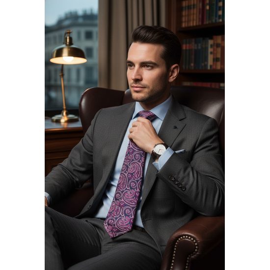 Cravata cu model roz de cașmir