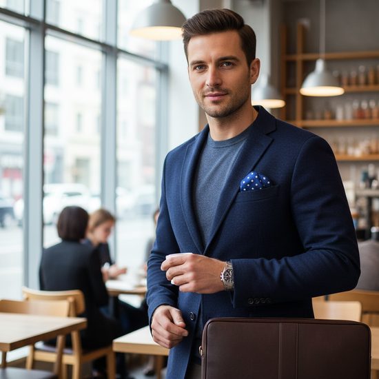 Kék díszzsebkendő nagy ezüst pöttyöskel