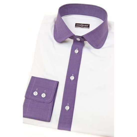 Cămașă albă de damă cu accesorii mov, mâneci lungi