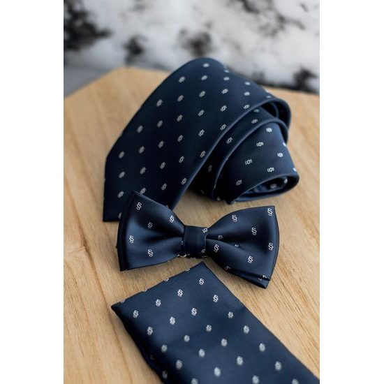 Dunkelblaue Fliege mit juristischem Muster