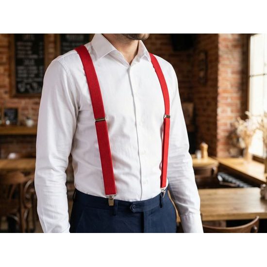 Rote einfarbige Herren Hosenträger mit Clips