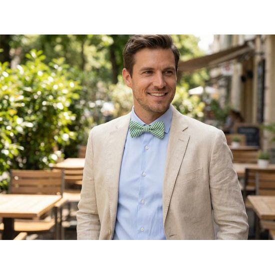 Zeleno-biely károvaný pánsky motýlik bavlnený