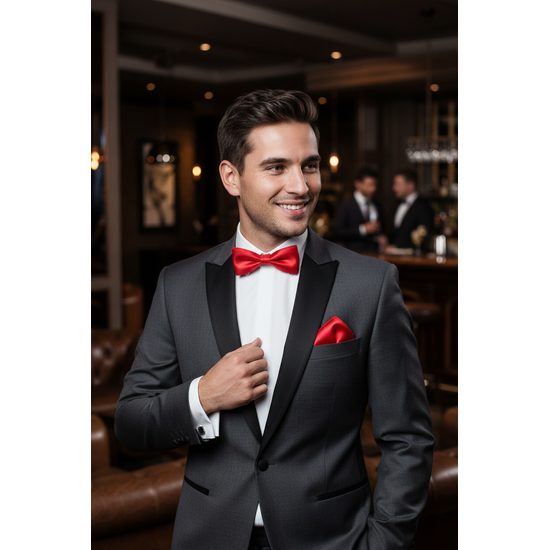 Herren Fliege mit Einstecktuch in Rotfarbe