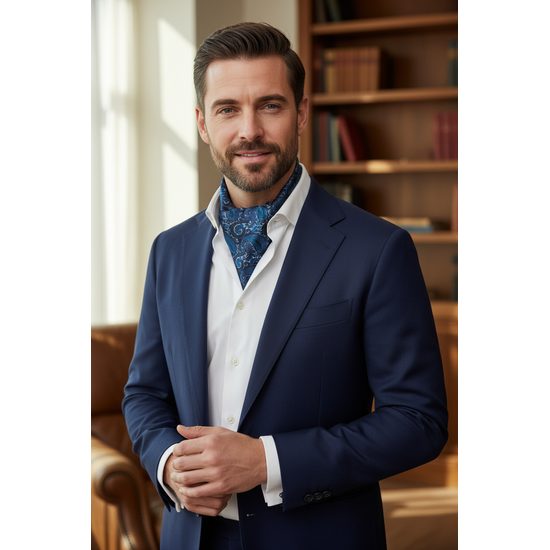 Ascot Krawattenschal mit blauem Kaschmirmuster