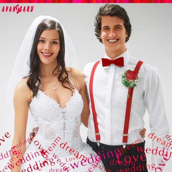Červené pánske traky s koženým stredom - zapínanie na klipy
