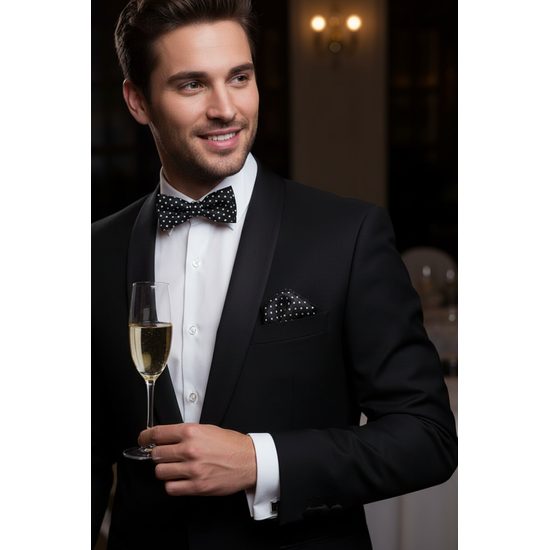 Čierny motýlik s bielou bodkou + vreckovka