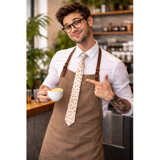 Smotanová úzka kravata so zrnkami kávy