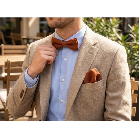 Zimtbraune Fliege mit Einstecktuch