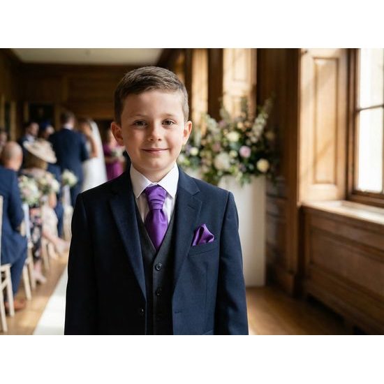 Fioletowy krawat regatowy chłopięcy z poszetką