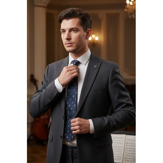 Niebieski krawat strukturalny z motywem muzycznym