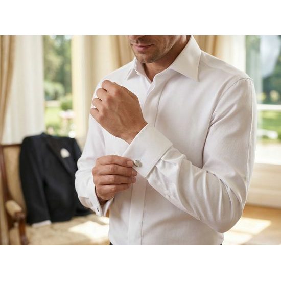 Biela svadobná košeľa na manžetové gombíky ANREDE