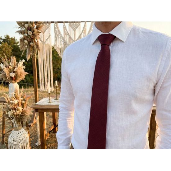 Bordová ľanová kravata 7 cm