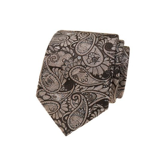 Barna-bézs férfi nyakkendő paisley mintával
