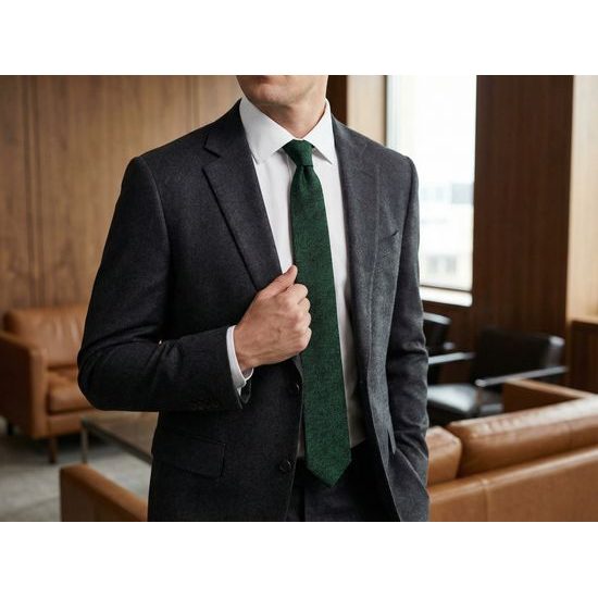 Sötétzöld férfi nyakkendő finoman strukturált mintával