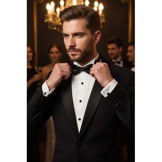 Елегантна гладка черна папийонка