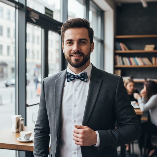 Bawełniana muszka w białe kropki - ciemnoniebieski