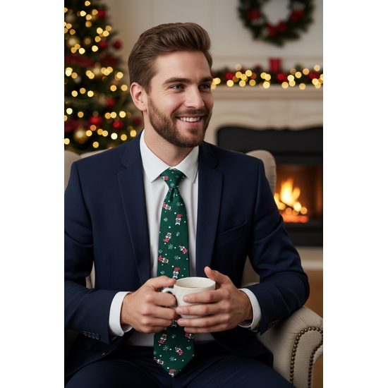 Cravată verde de Crăciun cu un buldog