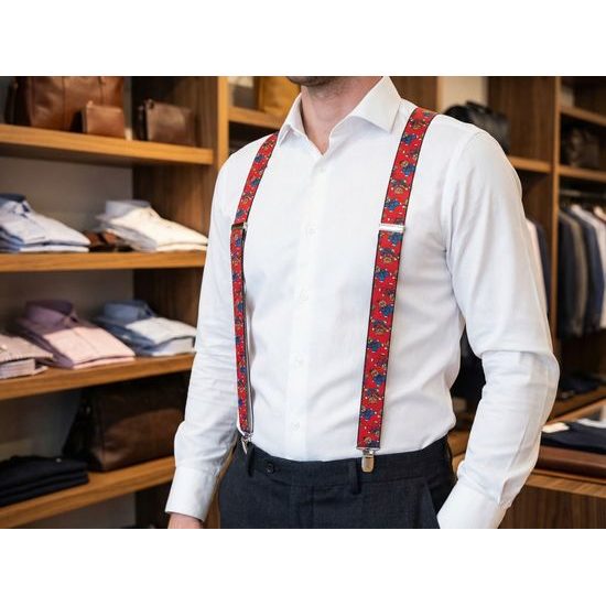 Červené pánské šle s medvídkem