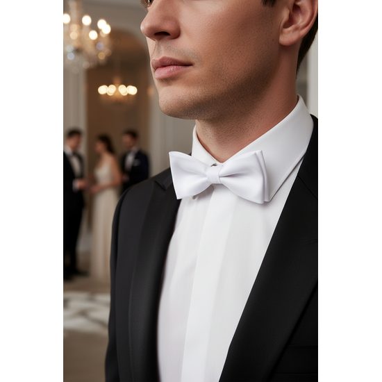 Klasický jednofarebný biely pánsky motýlik