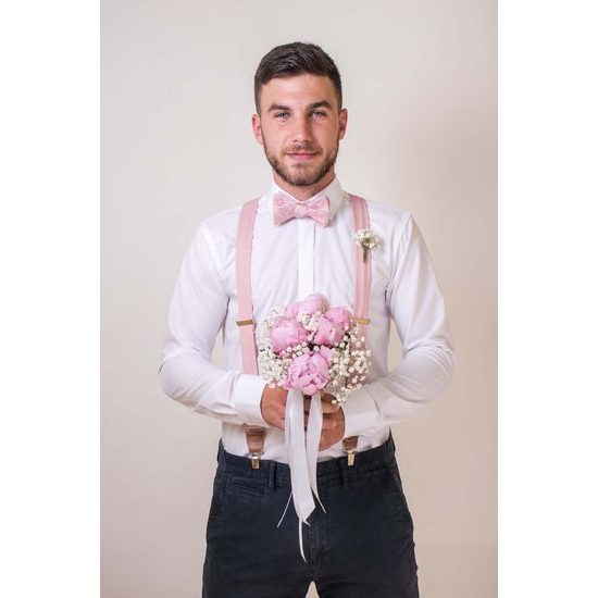Puderrosa Paisley Fliege zum selberbinden mit Einstecktuch